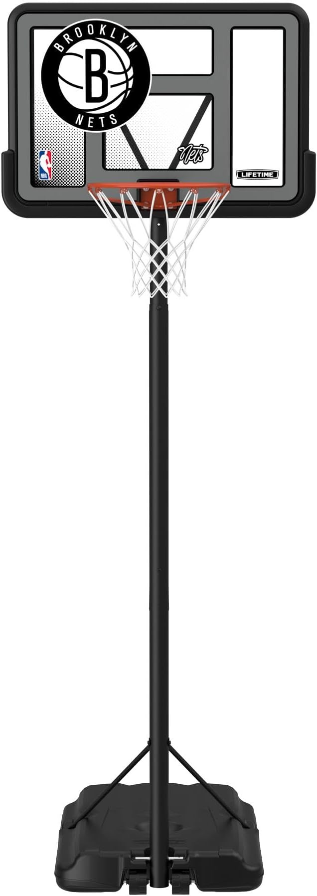 Lifetime NBA Brooklyn Nets Portable Basketball Hoop, Adjustable Height 7.5-10 Ft, 44 Inch Shatterproof Fusion Backboard, Base with Wheels
