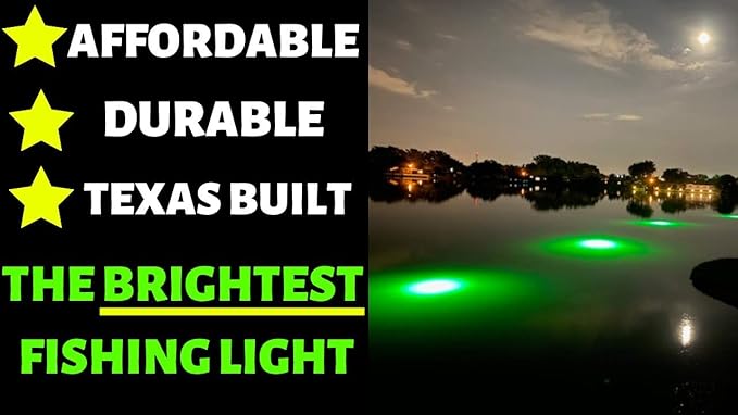 Green Blob Outdoors ドック・ボート用水中釣りライト、110V/12V、15000ルーメン、テキサス製、スヌーク、バス、ナマズ対応、110Vドライバー、シガーライター、ゲータークリップアダプター付属