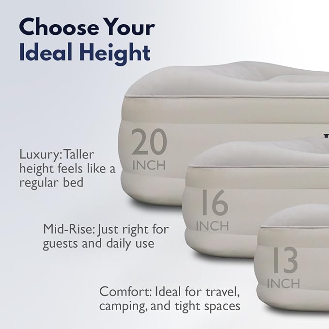 King Koil Luxury Built-in Pillow Top Queen Air Mattress with Built-in High-Speed Pump Best for Home, Camping, Guests, 20" Queen Size Double High Airbed, Blow Up Mattress, Waterproof, 1-Year Warranty