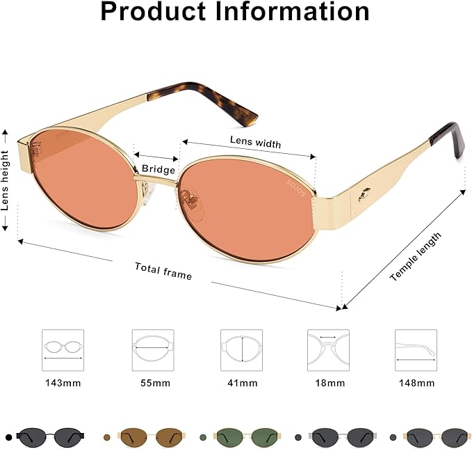 SOJOS Retro Oval Sunglasses for Women Trendy Classic Shades UV400 Protection SJ1256