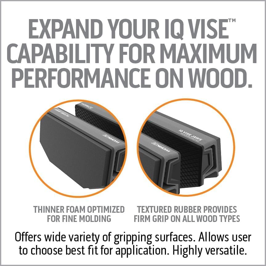 Woodworking Vise Jaws - Upgraded Double-Sided Jaws Provide Secure Non-Marring Grip - 1/2" Taller and 1-11/16" Wider than Standard Jaw Pads for IQ Vise