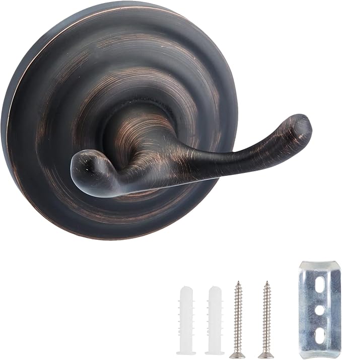 Amazon Basics Zinc Traditional Round Bathroom Towel and Robe Hook, Oil Rubbed Bronze, Easy Installation | Traditional, Round, Bathroom