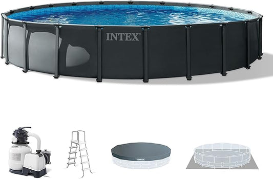 INTEX Ultra XTR 22 ft x 48 in Above Ground Pool Set, Round Swimming Pool with Steel Frame, 2100 GPH Sand Filter Pump, Ladder, Cover, & Ground Cloth