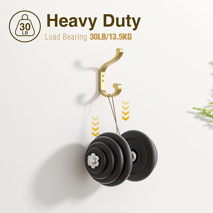 Large Wall Hooks for Hanging Coats: Heavy Duty Wall-Mount Hanger (Hold 30 LB), Mudroom Hooks for Clothes, Backpack, Purse, Bathroom Towel (Gold, 4 Pack)