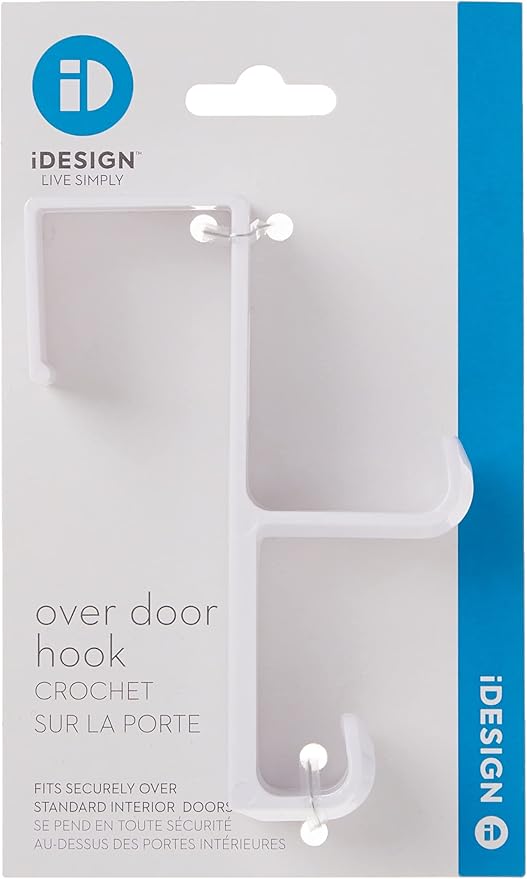 iDesign Over Door Double Hook for Closet, Bathroom, or Dorm, Small Over-the-Door Hanger, White