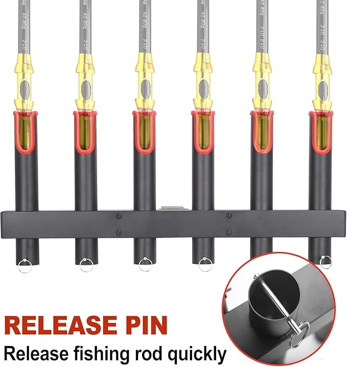 Hitch Fishing Rod Holder for Truck, 4/6-Tube Stainless Steel Rod Rack Fits 2 " Hitch Receiver, with Quick Release Pin, Reflective Safety Strips