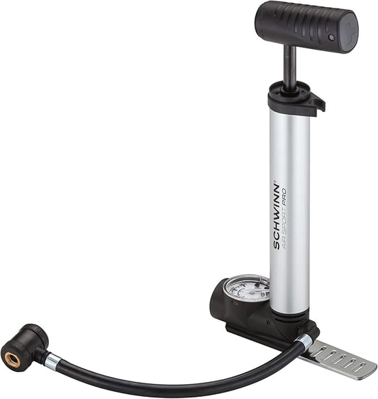 Schwinn Air Sport Mini Bike Pump, Foot to Floor or Hand Pump Option, Fits Schrader and Presta Valve Types, Easy-to-Carry Portable and Convenient Design, Bicycle Essentials for Easy Road Riding