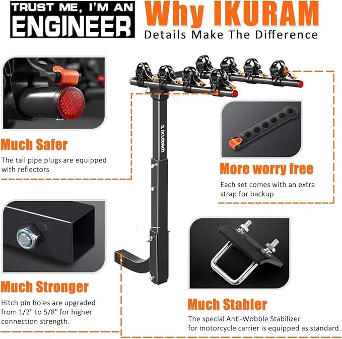 IKURAM R 4 Bike Rack Bicycle Carrier Racks Hitch Mount Double Foldable Rack for Cars, Trucks, SUV's and minivans with a 2" Hitch Receiver