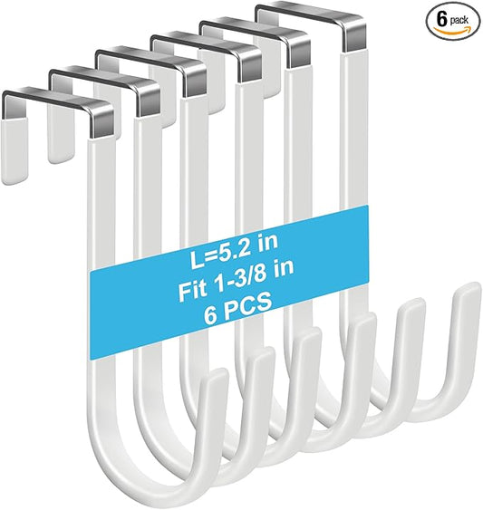 6 Pack Over The Door Hooks, Door Hangers Hooks, Soft Rubber Surface Prevents Scratches, White Door Hooks for Bathroom, Living Room, Kitchen Hanging Clothes, Towels, Shoe Bag, Hats