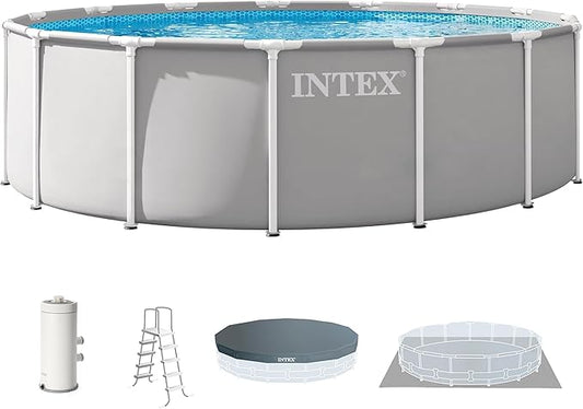 INTEX Prism Frame 15 ft x 48 in Above Ground Pool Set, Round Swimming Pool with Steel Frame, 1000 GPH Cartridge Filter Pump, Ladder, Cover, & Ground Cloth