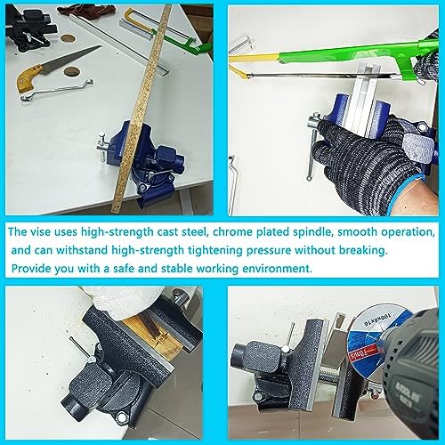 MYTEC 2-In-1 Bench Vise Heavy Duty for Workbench, 6.0" blue, Upgraded Multi-Purpose Table Vice, Universal Rotate 270°Work Clamp-On Vise