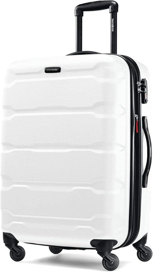 Samsonite Omni PC Hardside Expandable Luggage with Spinner Wheels, Checked-Medium 24-Inch, White