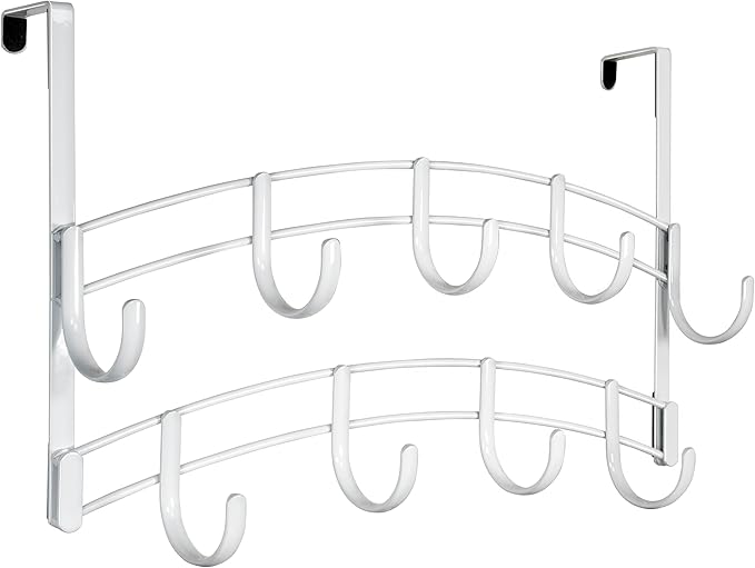LYNK Professional® Home™ Over The Door Hooks - 9 Hook Over The Door Hanger - Over Door Coat Rack - Hanging Towels or Clothes - Bathroom, Bedroom or Laundry Room - Lifetime Ltd. Warranty – White