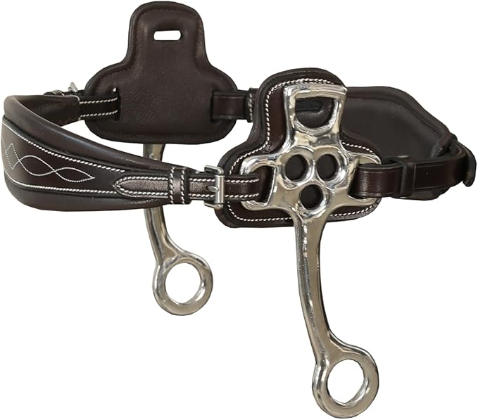 Exion Nova Hackamore Bridle – Anatomical Bitless Horse Bridle with Rubber Reins – Padded Anti-Pressure Crownpiece – Vegetable-Tanned Leather Bitless Bridle for Jumping & Training