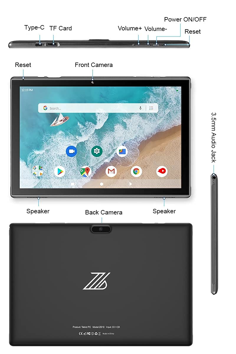 ZZB 10 inch Tablet Android 15 Tablet PC, 10.1" Android Tablets DDR4 8GB RAM 32GB ROM 2MP+8MP Dual Camera 5G WiFi-6 BT Support 1TB Expand 10 in IPS 6000mAh Battery Powerful Performance Tablets (Gray)