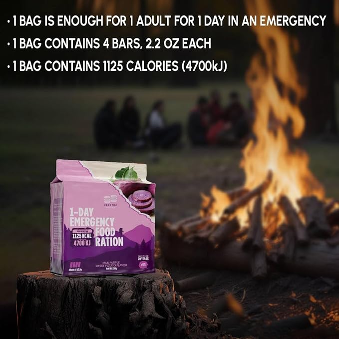 Emergency Food Supply - Milk Purple Sweet Potato Survival Ration - 20 Years Shelf Life - 1 Day