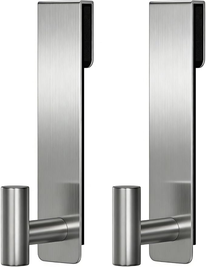PMMASTO Shower Door Hooks, (7.5 Inch) Extended Towel Hooks for Bathroom Frameless Glass Shower Door, Stainless Steel Heavy Duty Hooks (Silver, T Shape-Fits 3/8" Thick Door)