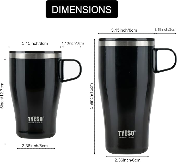 TYESO Coffee Mug,Insulated Tumbler with Lid,Vacuum Insulated Mug Double Wall Stainless Steel Office Tumbler Cup (Black, 13 oz)