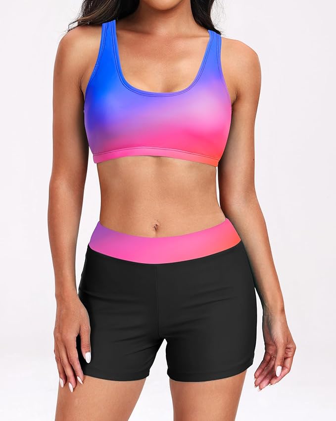 Holipick Long Sleeve Swimsuits for Women - 3 Piece Rash Guard with Shorts Zipper SPF Swim Shirt with Built in Bra