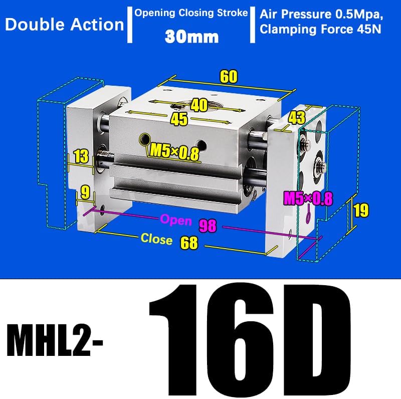 MHL2-20D MHL2-20D1 MHL2-20D2 Double Acting Pneumatic clamp Wide Type Pneumatic clamp Parallel Cylinder Aluminum clamp(MHL2-16D)