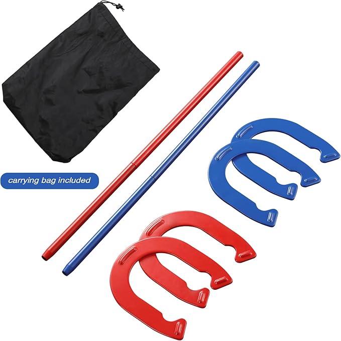 Horseshoes Outside Game, Horseshoes Outdoor Games Set Heavy Duty Steel 4 Horse Shoes & 2 Stakes, Horse Shoes Outdoor Games for Adults and Family - Ideal for Backyard, Lawn, Beach