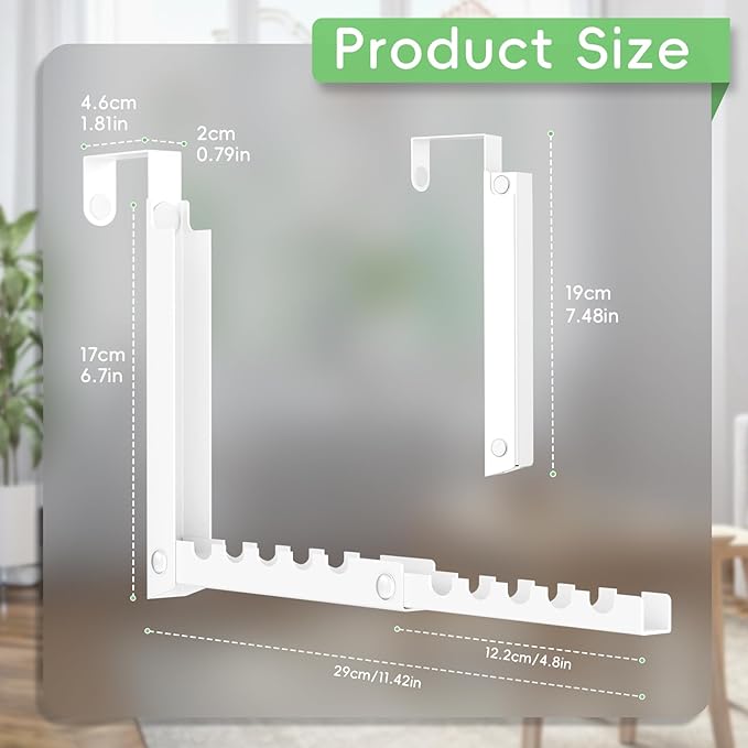 Over The Door Hooks,Over The Door Clothes Hanger with 10 Ridges,Space-Saving Over The Door Drying Rack,Door Hooks for Hanging Clothes,Larger Capacity Over The Door Hanger (1, White)