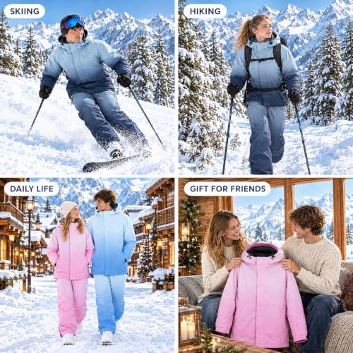 Women's Ski Jacket and Pants Set, Baggy Insulated Snow Suit,Gradient Design