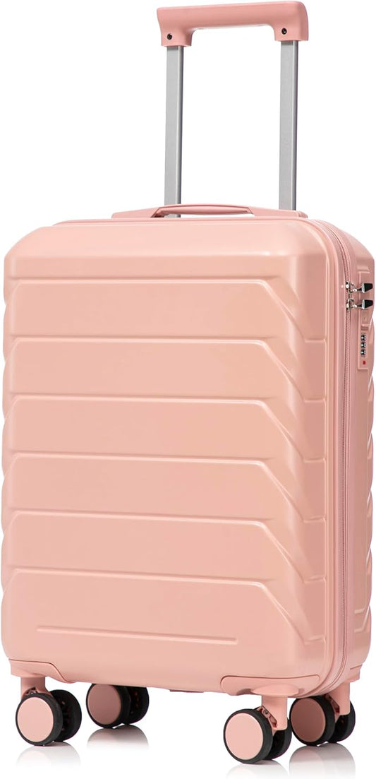 20 Inch ABS Hard Shell Travel Checked Luggage With Combination Lock, Pink