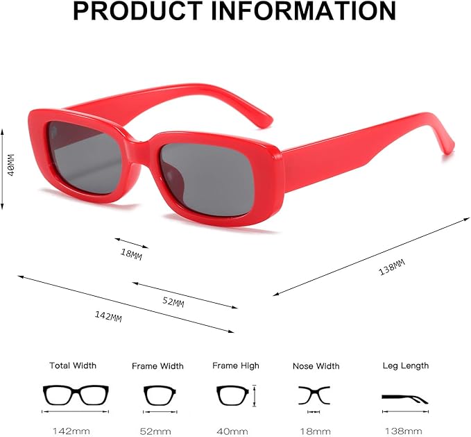 BUTABY Rectangle Sunglasses for Women Retro Driving Glasses 90’s Vintage Fashion Narrow Square Frame UV400 Protection
