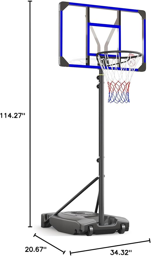 Kids Basketball Hoop Outdoor 4.82-8.53ft Adjustable, Portable Basketball Hoops & Goals for Kids/Teenagers/Youth in Backyard/Driveway/Indoor, with Enlarged Base and PC Backboard
