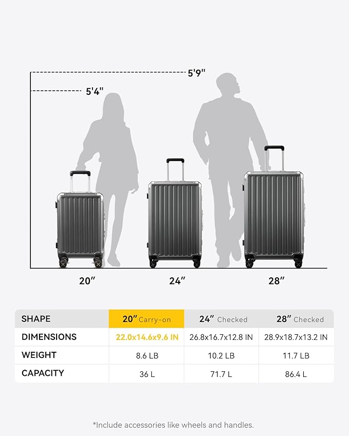 Checked Luggage with Spinner Wheels, 8010S Aluminum Frame Zipperless Polycarbonate Hard Shell Suitcase (ZX-Core, Charcoal Metallic, 24 Inch)