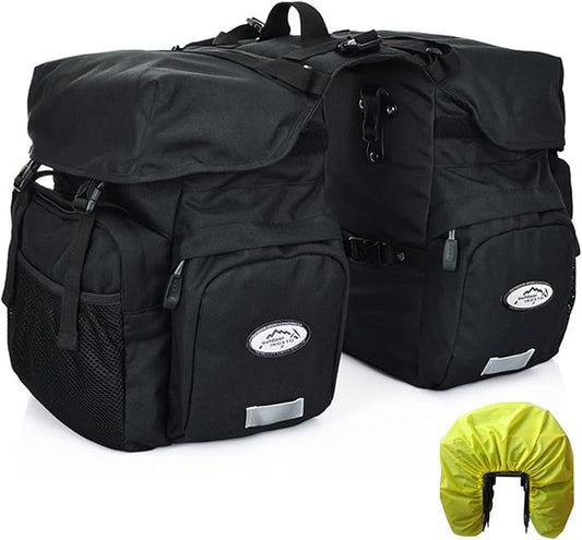 50L Panniers Bike Bags, Waterproof Bike Panniers Made of High-Density 600D Polyester for Durable Use, Bike Saddle Bag come with Reflective Trim and Rain Cover, Easy Organize in 7 inch Rack