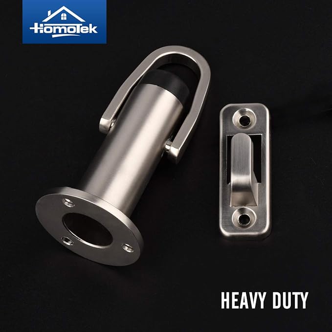 HOMOTEK 2 Pack Heavy Duty Door Stopper with Manual Hook Windproof,Door Holder Stop with Sound Dampening Rubber Bumper Wall Mounted, Brushed Satin Nickel
