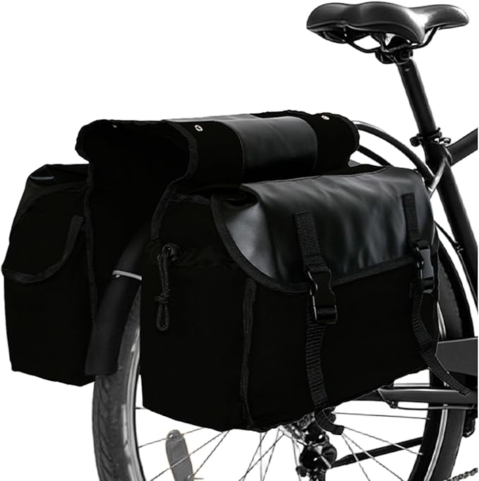 YAPJEB Bike Bags for Bicycle Rear Rack, Black Green Khaki Trunk Pannier Saddle Seat Bag Carrier for Commuter Cycling Travel(Black)