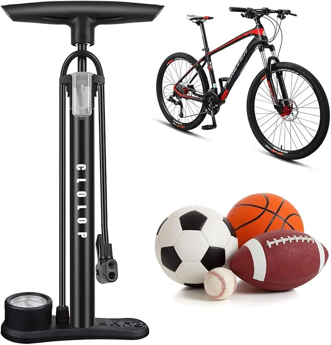 CLOLOP Bike Floor Pump with Gauge, Bike Tire Inflator, Air Pump, Bike Pump with Dual Presta & Schrader Valve Head, Bicycle Air Pump, Ball Pump for Road Bike, Mountain Bikes, Balls