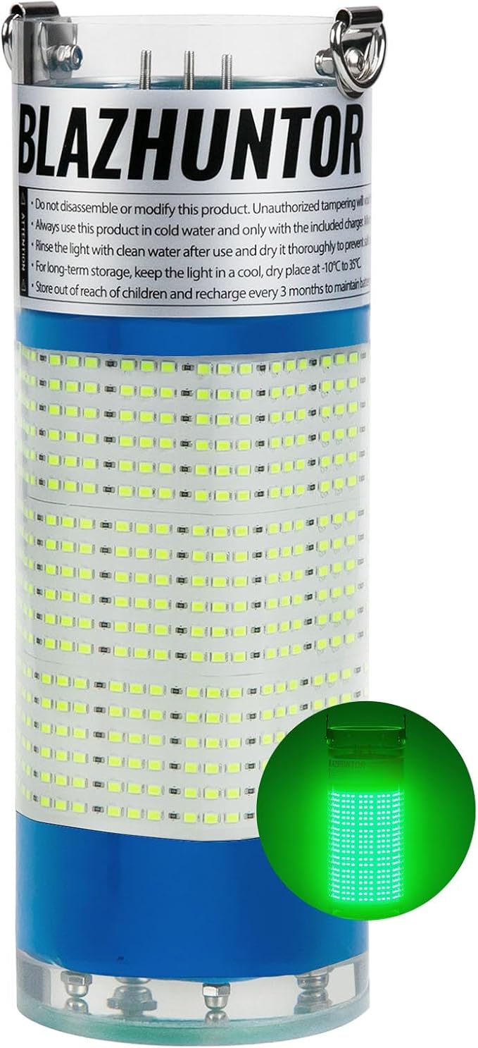 Rechargeable Underwater Fishing Light,Auto On in Water,Multi-Color Options, Up to 16000lm, IP68 Waterproof,No External Power,Cordless,Night Boat Dock Ice Fishing