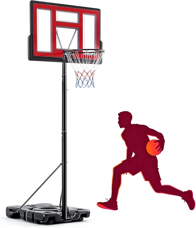 Portable Basketball Hoop Outdoor, Adjustable Basketball Hoops Goal System Shatterproof Backboard, Shock Absorbent Rim, Fillable Base for Swimming Pool/Backyard/Driveway