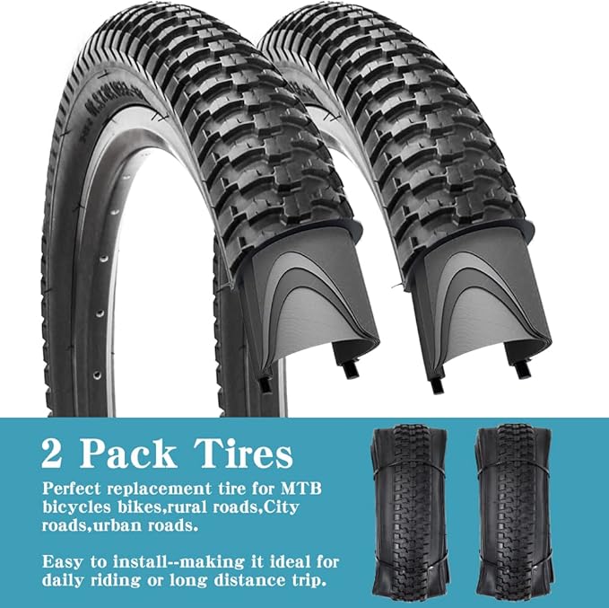 SIMEIQI 2 Pack 20"x2.125"/ 26"x2.1"/ 29"x2.125" Inch Bike Tire with 2 Levers for Mountain Foldable Replacement Beach Bicycle Tires