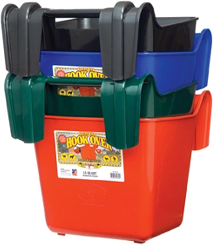 Little Giant® Plastic Hook Over Feeder | Mountable Livestock & Pet Feed Bucket | Horse Feed Bucket | Made in USA | 15 Quarts | Red