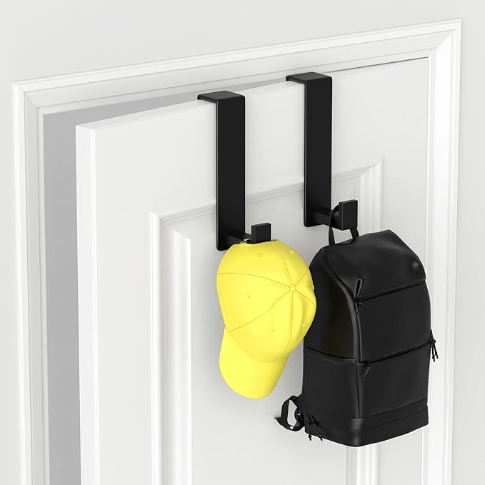 Over The Door Hooks, Door Hanger Hooks for Hanging Heavy Duty, Hat Organizer Coat Rack Towel Hooks for Bathroom, Door Rack for Bedroom Entryway Office (Black, 2 Pack, Fits 1-3/4" Thick Door)