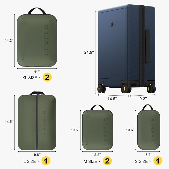 LEVEL8 機内持ち込み手荷物 航空会社承認済み、車輪付き小型機内持ち込みスーツケース、軽量ハードサイド質感ラゲージ 旅行用、TSA承認済み、20インチ、ネイビー