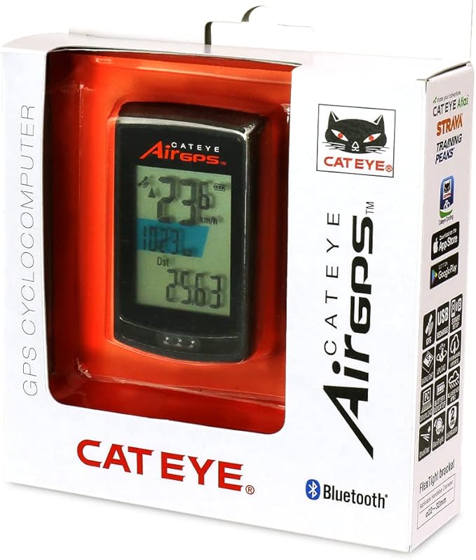 CATEYE AirGPS USB Rechargeable Bike Computer – GPS Cycling Computer with Bluetooth ANT+, GPS Bicycle Speedometer, FlexTight™ Mount, IPX7 Waterproof, Auto Backlight Display, Ride Upload