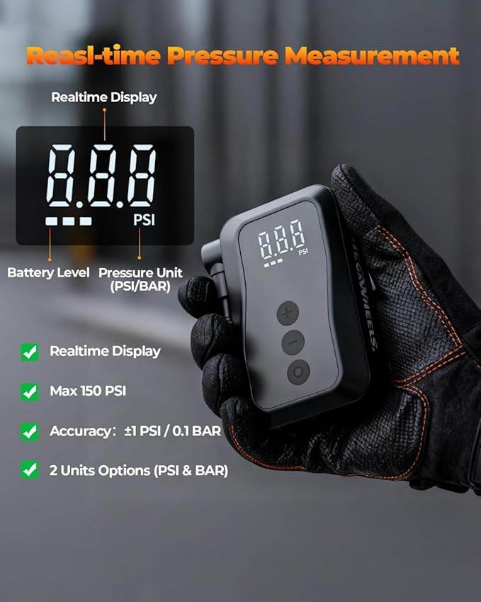 MEGAWHEELS Mini Bike Pump, Portable Bike Pump with Presta and Schrader Valve, 150/120PSI Bicycle Pump with Gauge, Auto Stop, Fast Inflation for City Bike, Road Bike, Mountain Bike