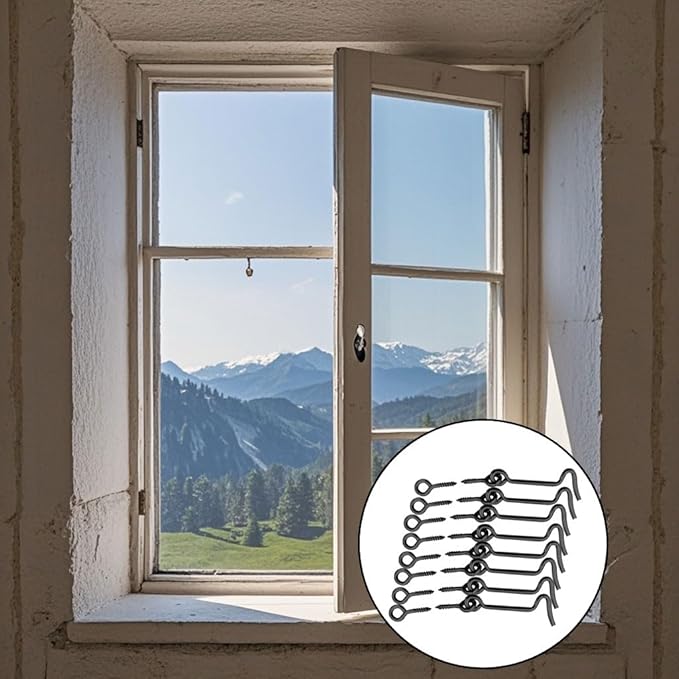 8 Pcs 2 inches Cabin Hook Eye Latch Gate Door Swivel Window Door Hook with Mounting Screws (Black, 2 inches)
