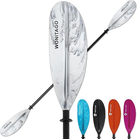 Kayak Paddle with Aluminum Shaft and Reinforced PP Blade, Floating Kayak Oar for Kayaking Canoeing and Boating, 220 cm/86 inches - 230 cm/90 inches