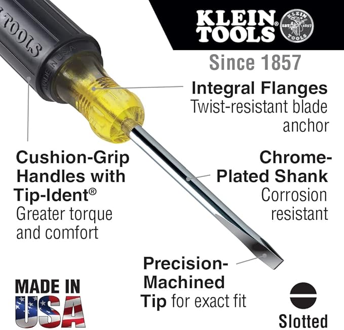 Klein Tools 85075 Screwdriver Set, Made in USA, Slotted and Phillips Screwdrivers with Cushion-Grip Handles and Tip-Ident, 5-Piece