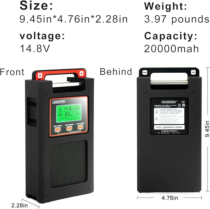 14.8V20000mAh Fishing Reel Rechargeable Lithium Battery for Offshore Fishing Boats and Electric Reels. for Daiwa Tanacom Seaborg Leobritz Shimano Electric Reel Battery (Black)