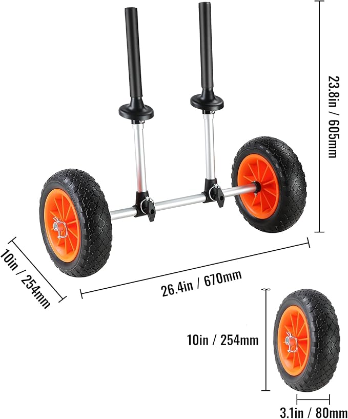 Happybuy Heavy Duty Kayak Cart, 280lbs Capacity, Detachable Canoe Trolley with 10'' Solid Tires, Adjustable Width & Foam Protection, for Kayaks with Drain Holes 2.54cm+