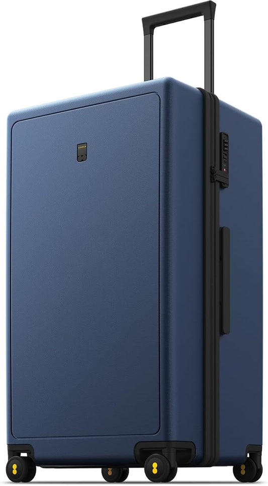 LEVEL8 Trunk Luggages, 28 Inch Luggage with Spinner Wheels, Luminous Textured Checked Large Hard Shell Lightweight with Tsa Lock, Navy