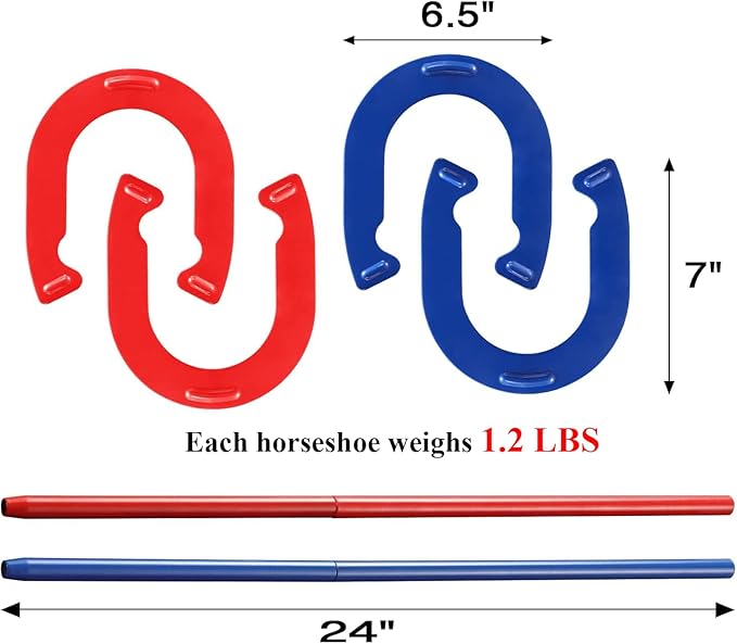 Horseshoes Outside Game, Horseshoes Outdoor Games Set Heavy Duty Steel 4 Horse Shoes & 2 Stakes, Horse Shoes Outdoor Games for Adults and Family - Ideal for Backyard, Lawn, Beach